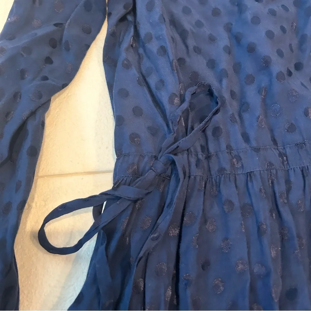 Sandro Paris navy polka dot mini dress fit and flare long sleeve - Picture 13 of 14